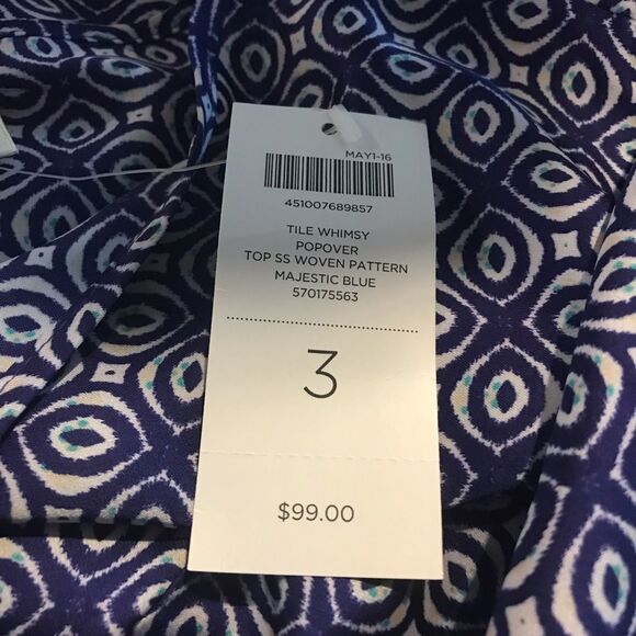 Chico's Whimsy Popover Blouse Women Size XL(16) Majestic Blue Tassel Detail NWT - Picture 10 of 12